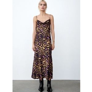 Zara Satin Leopard Print Dress US Size X-Small